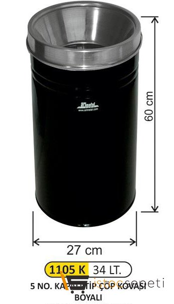 Arı Metal 1105 K Kapalı Tip Çöp Kovası Boyalı 34 Litre Siyah