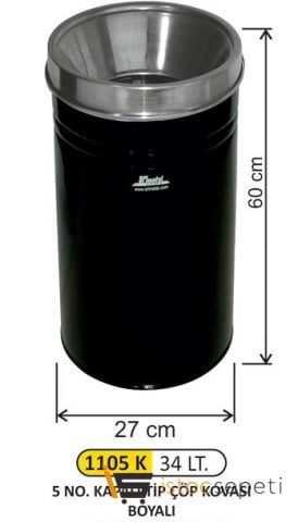 Arı Metal 1105 K Kapalı Tip Çöp Kovası Boyalı 34 Litre Siyah