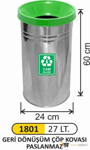 Arı Metal 1801 Geri Dönüşüm Kovası Paslanmaz 27 Litre Metal Atık