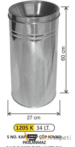 Arı Metal 1205 K Kapalı Tip Çöp Kovası Paslanmaz 34 Litre