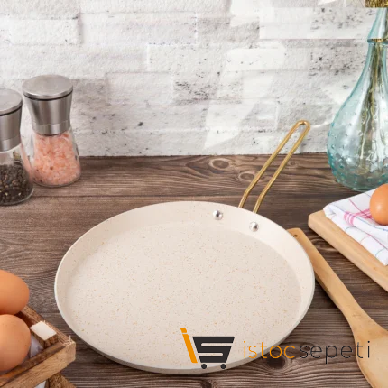 24 Cm Cream Kısa Kenarlı Krep Tava (Çubuk Kulp)