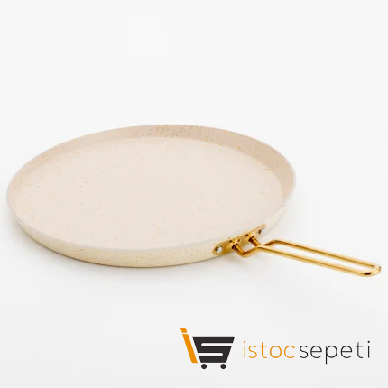 24 Cm Cream Kısa Kenarlı Krep Tava (Çubuk Kulp)