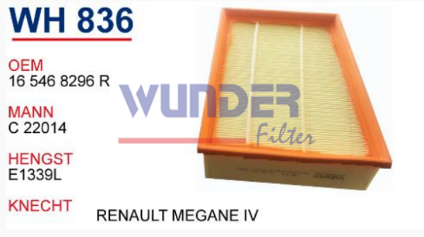 WUNDER WH836 | Renault Megane 4 2015- 1.5 dCi 1.6 dCi Hava Filtresi