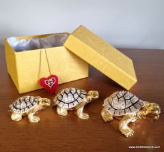 Kolyeli Swarovski Taşlı Kaplumbağa Takı Kutusu Seti