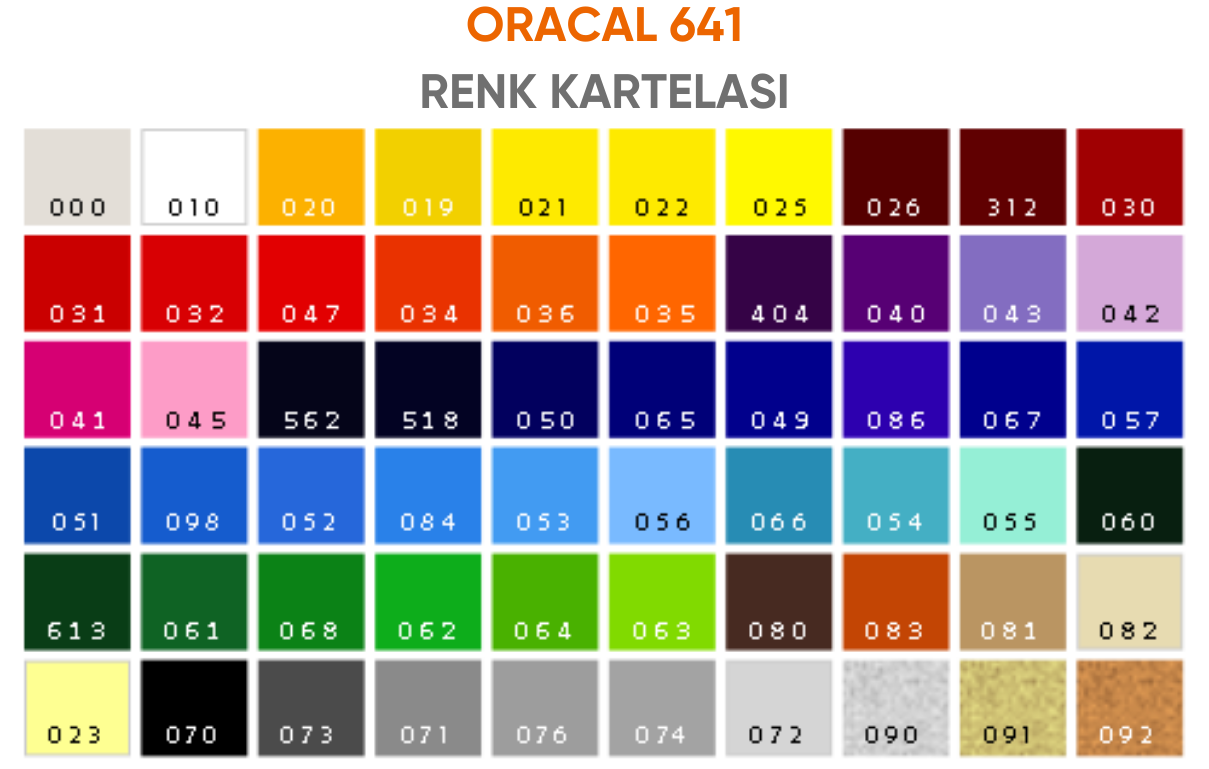 Oracal 641 Renk Kartelası