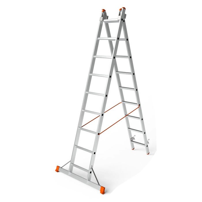 Saraylı 7209-A Sürgülü Alüminyum Endüstriyel Merdiven A Tipi 2x9 Basamaklı