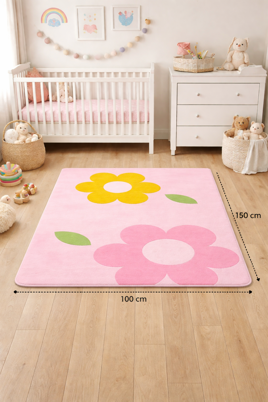 Funna Baby Çiçek Desenli Çocuk & Bebek Odası Halısı – 100×150 cm
