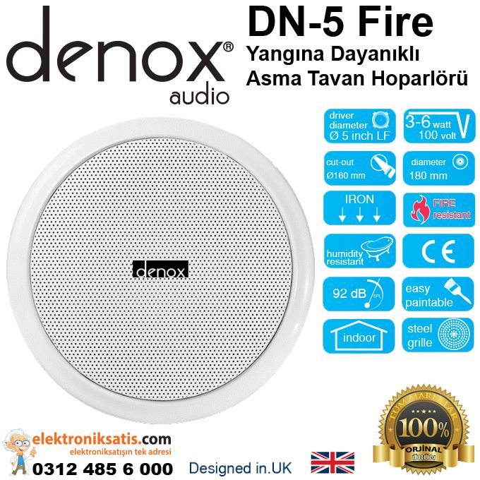 Denox DN-5 Fire Yangına Dayanıklı Asma Tavan Hoparlörü