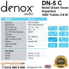 Denox DN-5 C Nemli Ortam Tavan Hoparlörü, 100V Trafolu