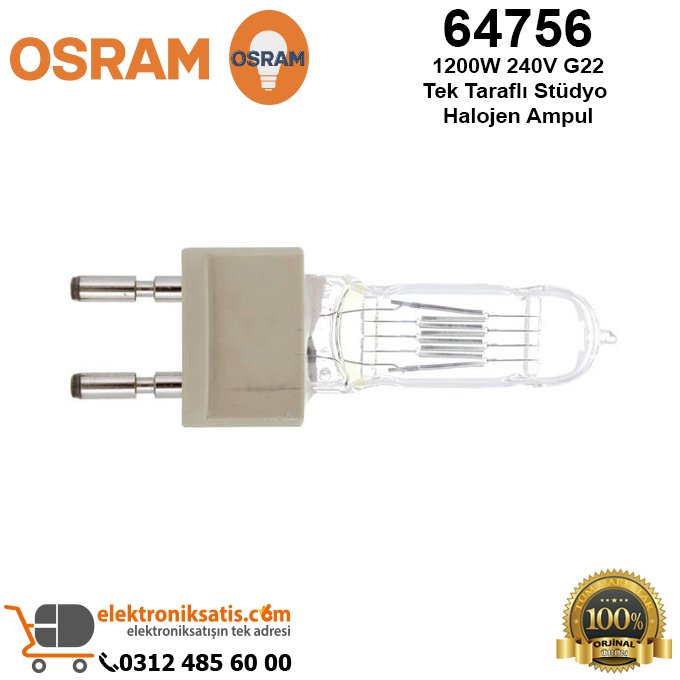 Osram 64756 1200 Watt 230-240 Volt G22 Tek Taraflı Stüdyo Halojen Ampul