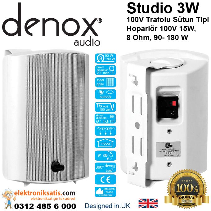Denox Studio 3 100V Trafolu Kabin Sütun Hoparlör Beyaz