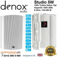 Denox Studio 5W 100V Trafolu Kabin Sütun Hoparlör Beyaz