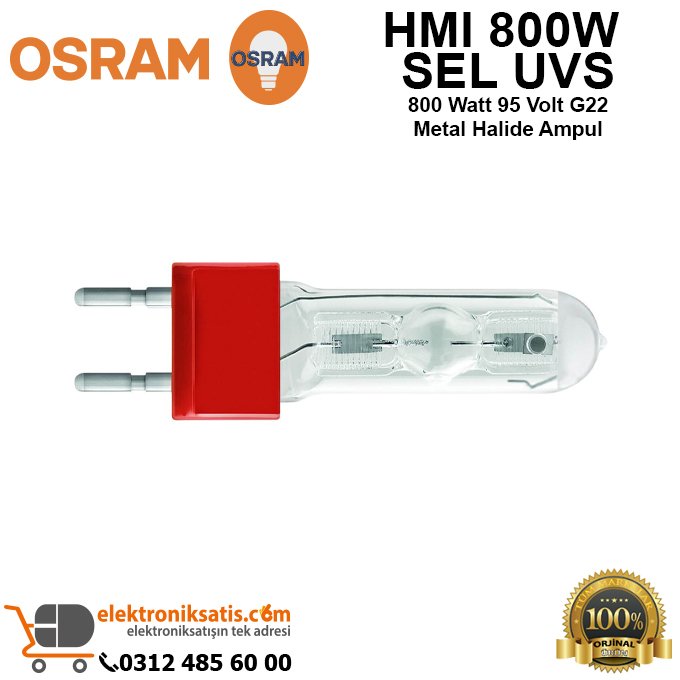 Osram HMI 800W SEL UVS 800 Watt 95 Volt G22 Metal Halide Ampul
