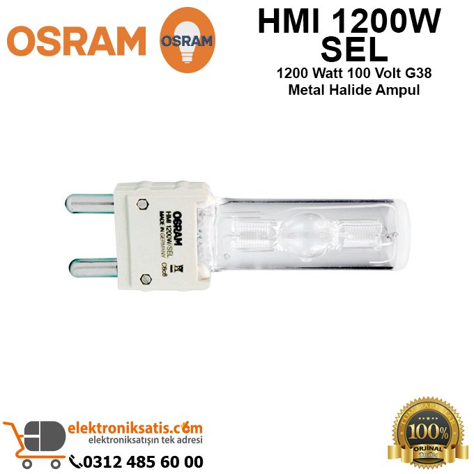 Osram HMI 1200W SEL 1200 Watt 100 Volt G38 Metal Halide Ampul