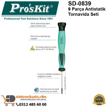 Proskit SD-0839 9 Parça Antistatik Tornavida Seti