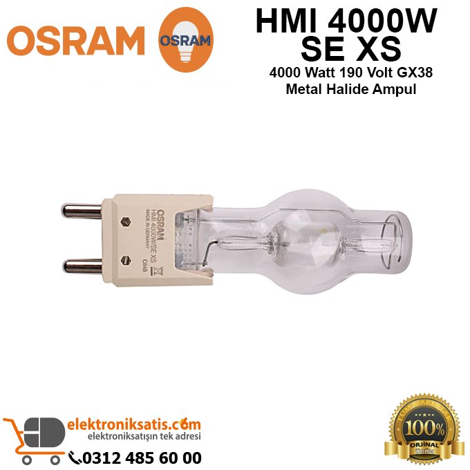 Osram HMI 4000W SE XS 4000 Watt 190 Volt GX38 Metal Halide Ampul