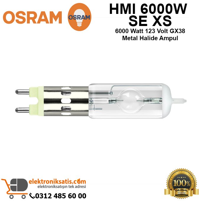 Osram HMI 6000W SE XS 6000 Watt 123 Volt GX38 Metal Halide Ampul