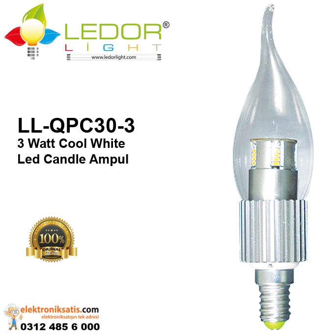 Ledor Light LL-QPC30-3 Watt Cool White Led Candle Ampul