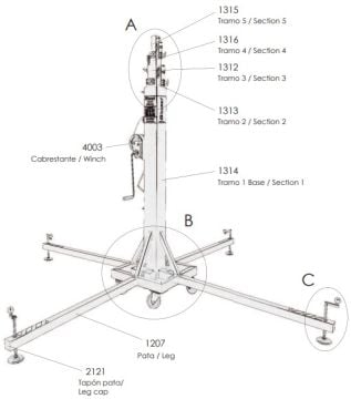 KUZAR K-6 Telescopic Kule Asansörü Maksimum 220 kg Yükseklik 6.5 m