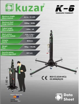 KUZAR K-6 Telescopic Kule Asansörü Maksimum 220 kg Yükseklik 6.5 m