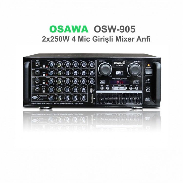 Osawa OSW-905 2x250 Watt USB-SD Bluetooth Stereo Mikser Anfi