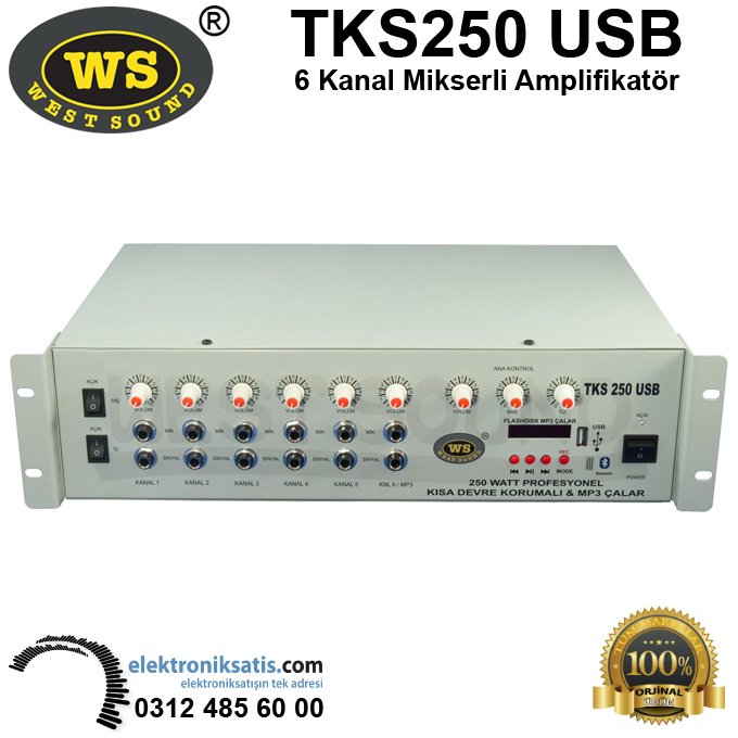 West Sound TKS 250 USB TR 6 Kanal 250 Watt Mikserli Amplifikatör