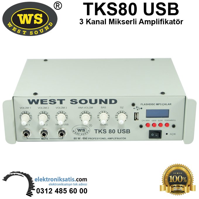 West Sound TKS 80 USB 3 Kanal 80 Watt Mikserli Amplifikatör