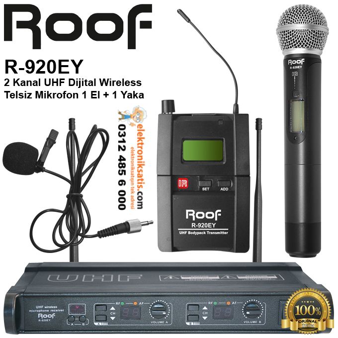 Roof R-920EY 2 Kanal UHF Wireless Telsiz Mikrofon