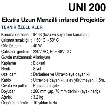 UNI 200 Ekstra Uzun Menzilli infared Projektör