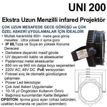 UNI 200 Ekstra Uzun Menzilli infared Projektör