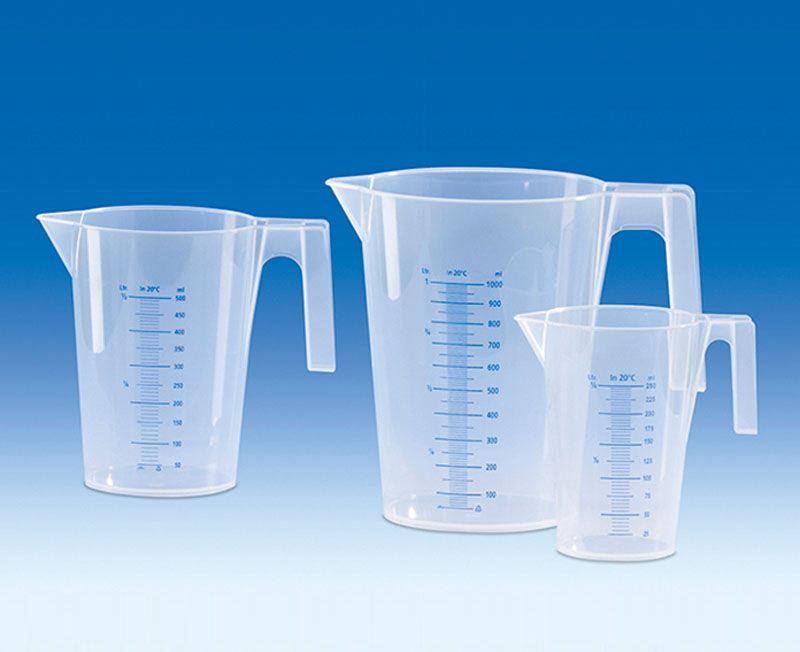 Beher-Kulplu, Plastik (Pp) Mat,  Taksimatları, Baskılı, Konik Tip   3000 ml