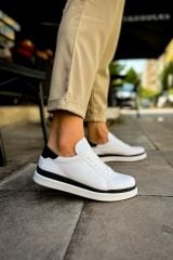 CH979 - Santoni GBT Spor Erkek Ayakkabı BEYAZ/SIYAH