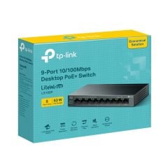 TpLınk Ls109P 8 Port 10/100 +1 Port Rj45 Uplınk 63W 250 Metre Poe Mesafe Metal Kasa Swıtch