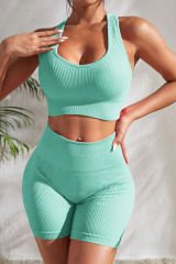 Kadın Açık Mavi Yüksek Bel Çapraz Sırt Detaylı Şortlu Gecelik Takım – Modern, Konforlu ve Günlük Kombinlere Uygun