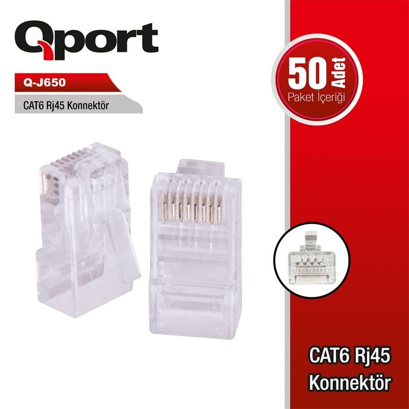 Qport QJ650 Cat6 50 Li̇k Rj45 Konnektör