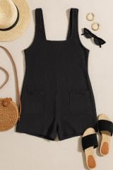 Kadın Siyah Mini Cepli Tulum Plaj Elbisesi – Şık, Rahat ve 4 Mevsim Kullanıma Uygun