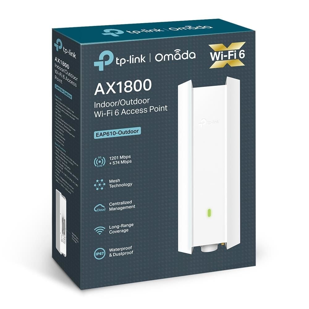TpLınk Omada Eap610Outdoor Ax1800 Dual Band Wıfı6 1Xgbıt Rj45 574Mbps/2.4Ghz/1201Mbps/5Ghz Access Poınt (Adaptörlü)
