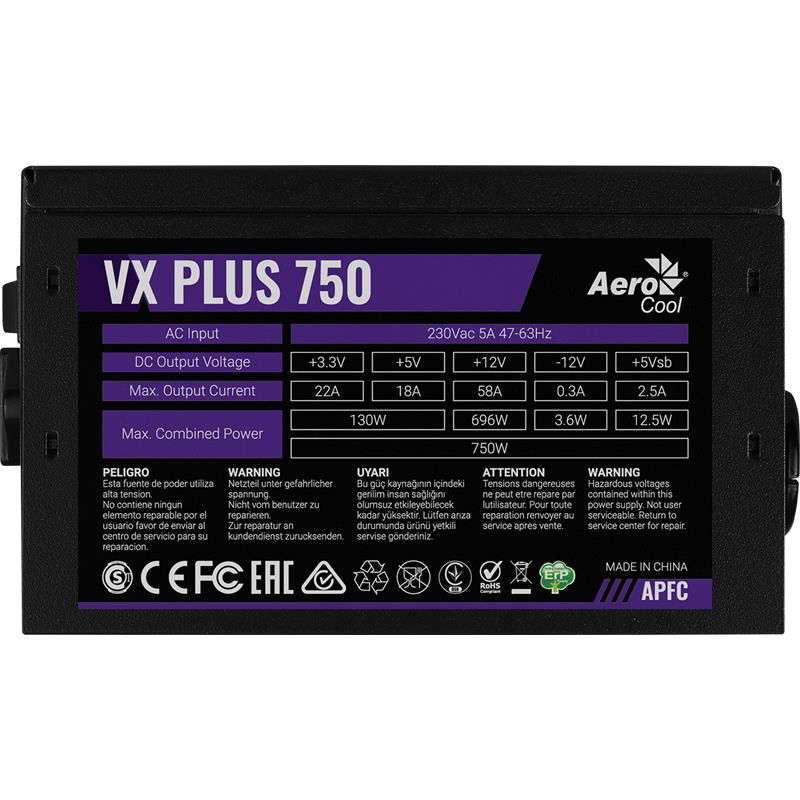 Aerocool AeVxp750 Vx Plus 750W 58A Atx Akti̇f Pfc Power Supply