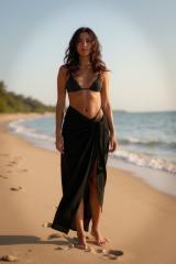 Kadın Siyah Bodrum Stili Bağlama Detaylı 150x75 Pareo – Modern ve Şık Tasarım