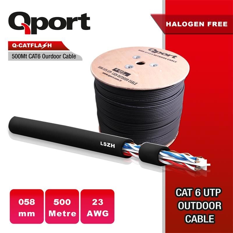 Qport QCatflash 500 Metre Lszh Cat6 Outdoor 23Awg 0.58Mm Yanmaz Kablo (Halogen Free)