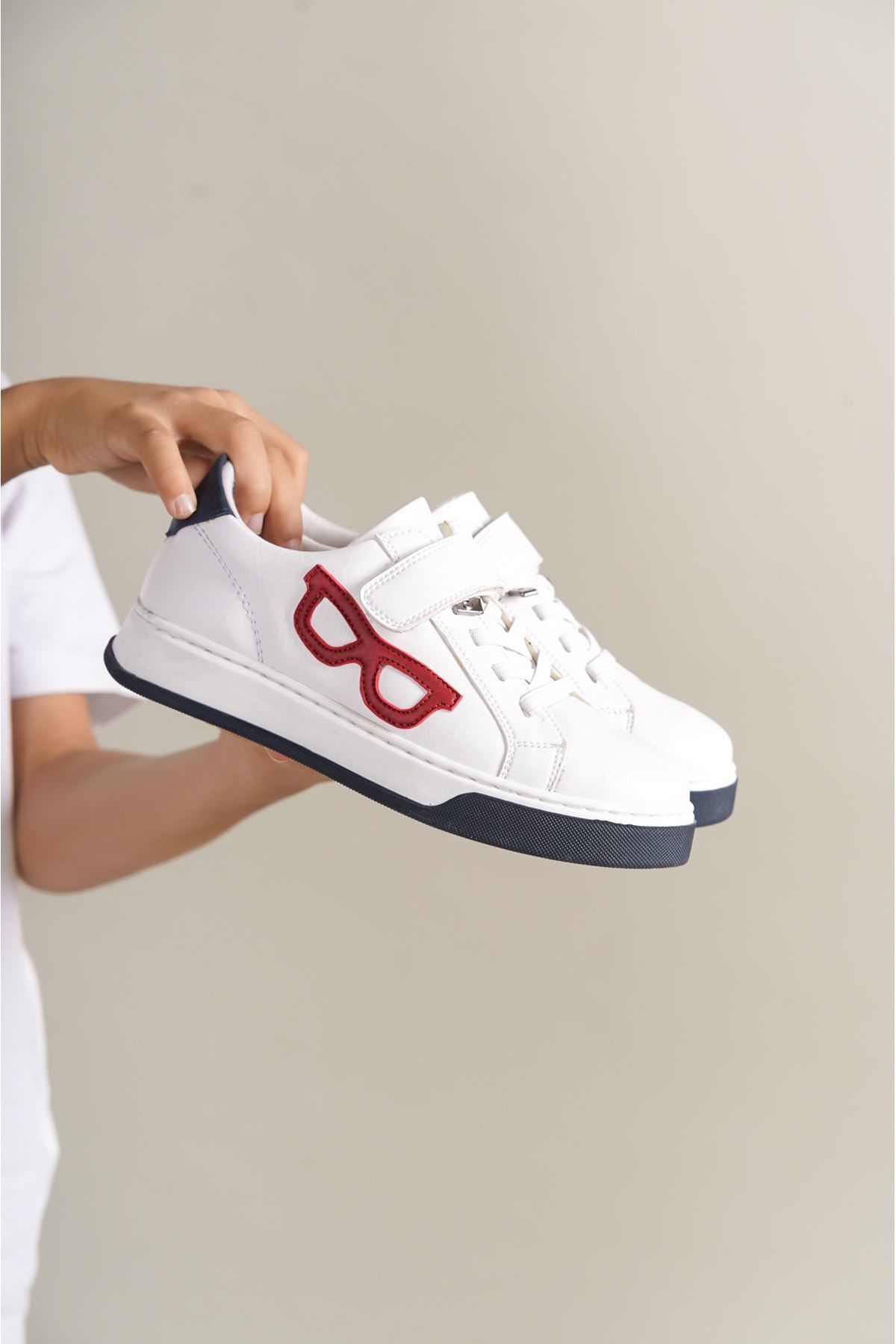 1011 - Glasses-X Çocuk Ayakkabı Beyaz Kırmızı Lacivert