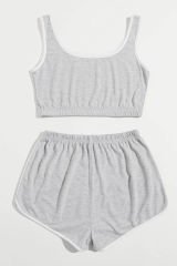 Kadın Gri Askılı Crop Top ve Şortlu Gecelik Takım