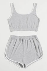 Kadın Gri Askılı Crop Top ve Şortlu Gecelik Takım