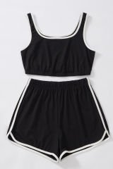 Kadın Siyah Askılı Crop Top ve Şortlu Gecelik Takım