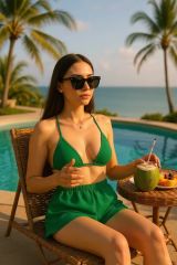 Kadın Yeşil Şortlu Belden ve Boyundan Bağlamalı Bikini Takımı – Modern, Konforlu ve Günlük Kombinlere Uygun