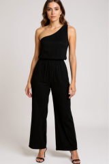 Kadın Siyah Tek Omuzlu Şık Bluz & Geniş Paça Pantolon İkili Takım – Modern, Konforlu ve Günlük Kombinlere Uygun