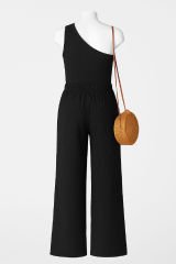 Kadın Siyah Tek Omuzlu Şık Bluz & Geniş Paça Pantolon İkili Takım – Modern, Konforlu ve Günlük Kombinlere Uygun