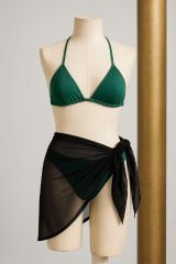 Kadın Yeşil Siyah Pareolu Yandan ve Boyundan Bağlamalı 3'lü Bikini Takımı – Modern, Konforlu ve Günlük Kombinlere Uygun