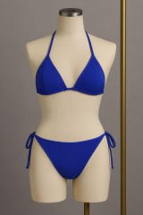 Kadın Mavi Yandan ve Boyundan Bağlamalı Bikini Mayo Takımı