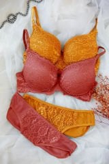 Kadın Hardal Ve Kiremit Rengi Dolgulu Balenli Sütyen Külot 2'li Paket – Modern ve Şık Tasarım